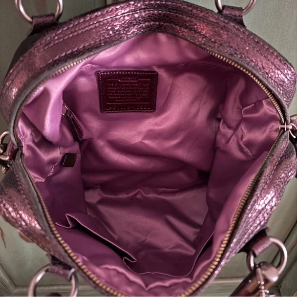 💜 ✨ COACH Kristen Satchel Metallic Purple Studded Handbag - Picture 8 of 10